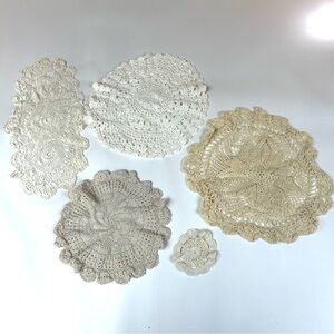 Log Of 5 Vintage Assorted Handmade Doilies Off White Beige Cottage Granny #3846